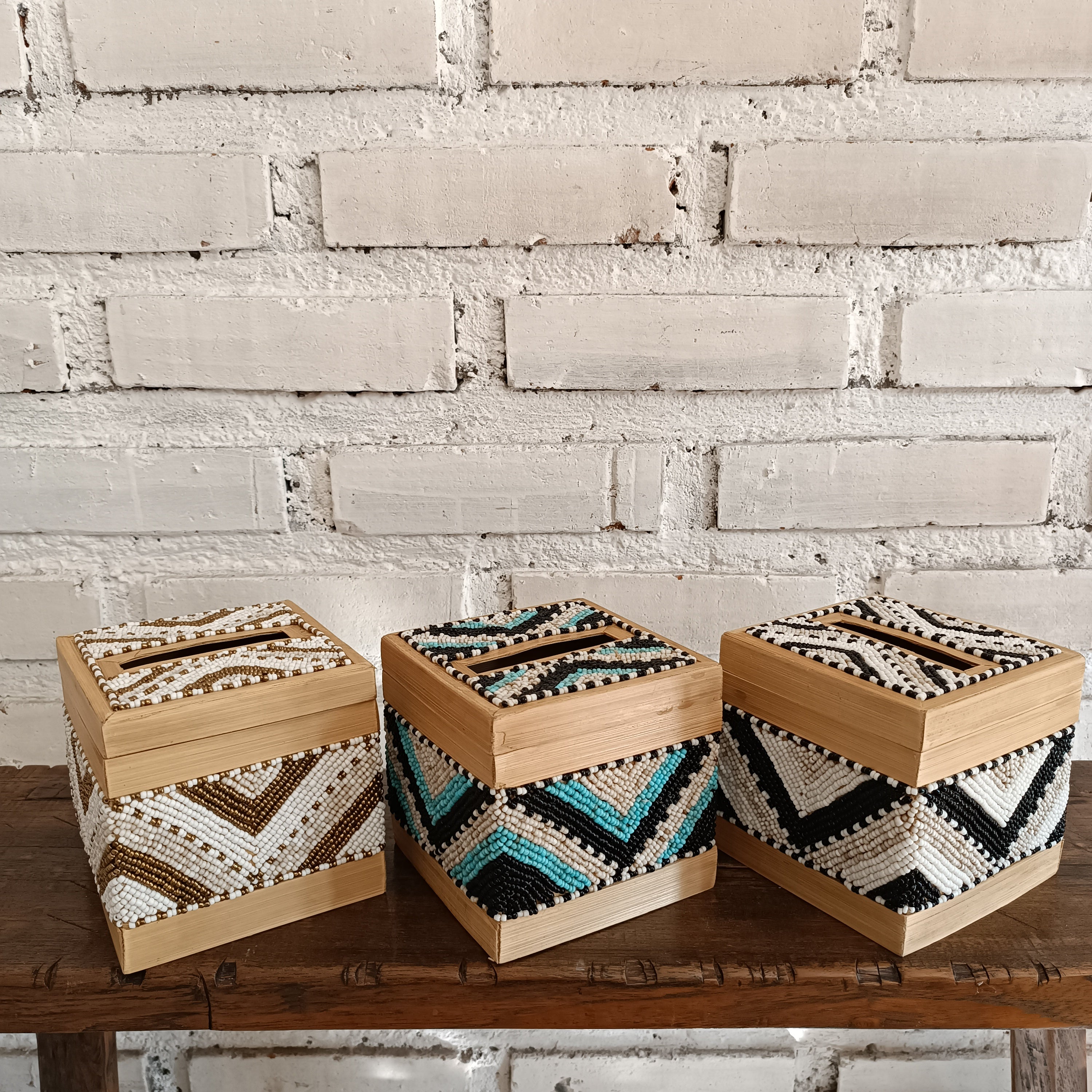 Geometric Handwoven Rattan Storage Box Set of 3|Lidded Bamboo Organizer|Boho Decorative Storage Baskets for Home