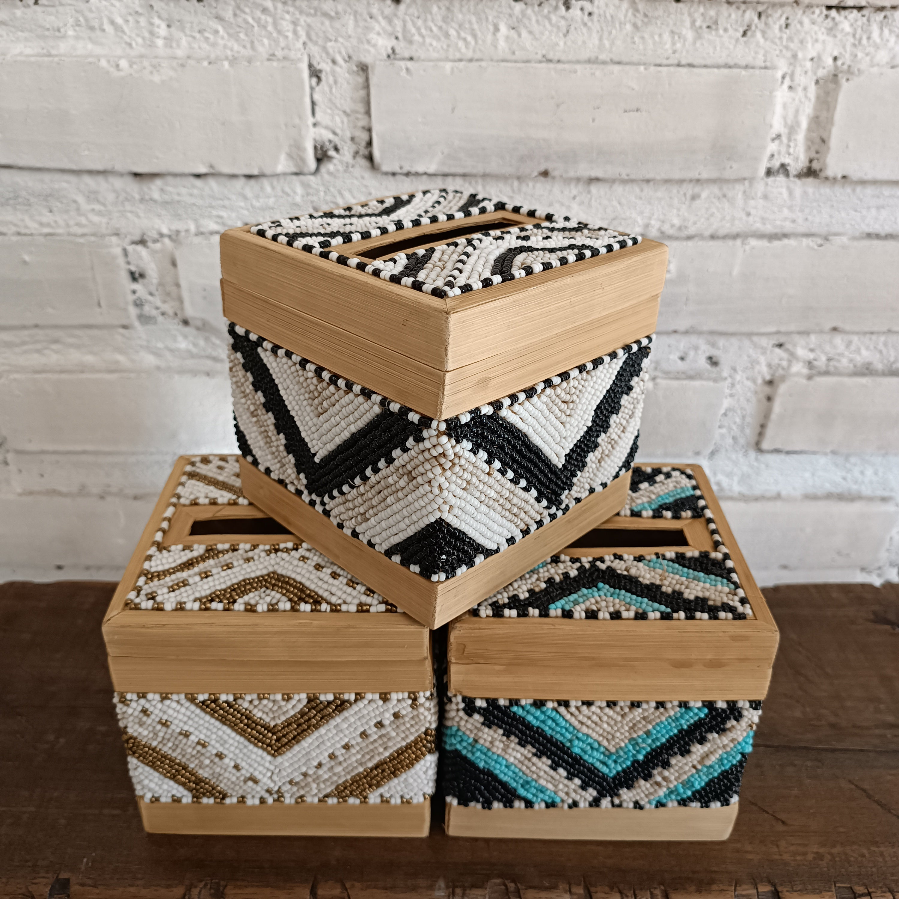 Geometric Handwoven Rattan Storage Box Set of 3|Lidded Bamboo Organizer|Boho Decorative Storage Baskets for Home