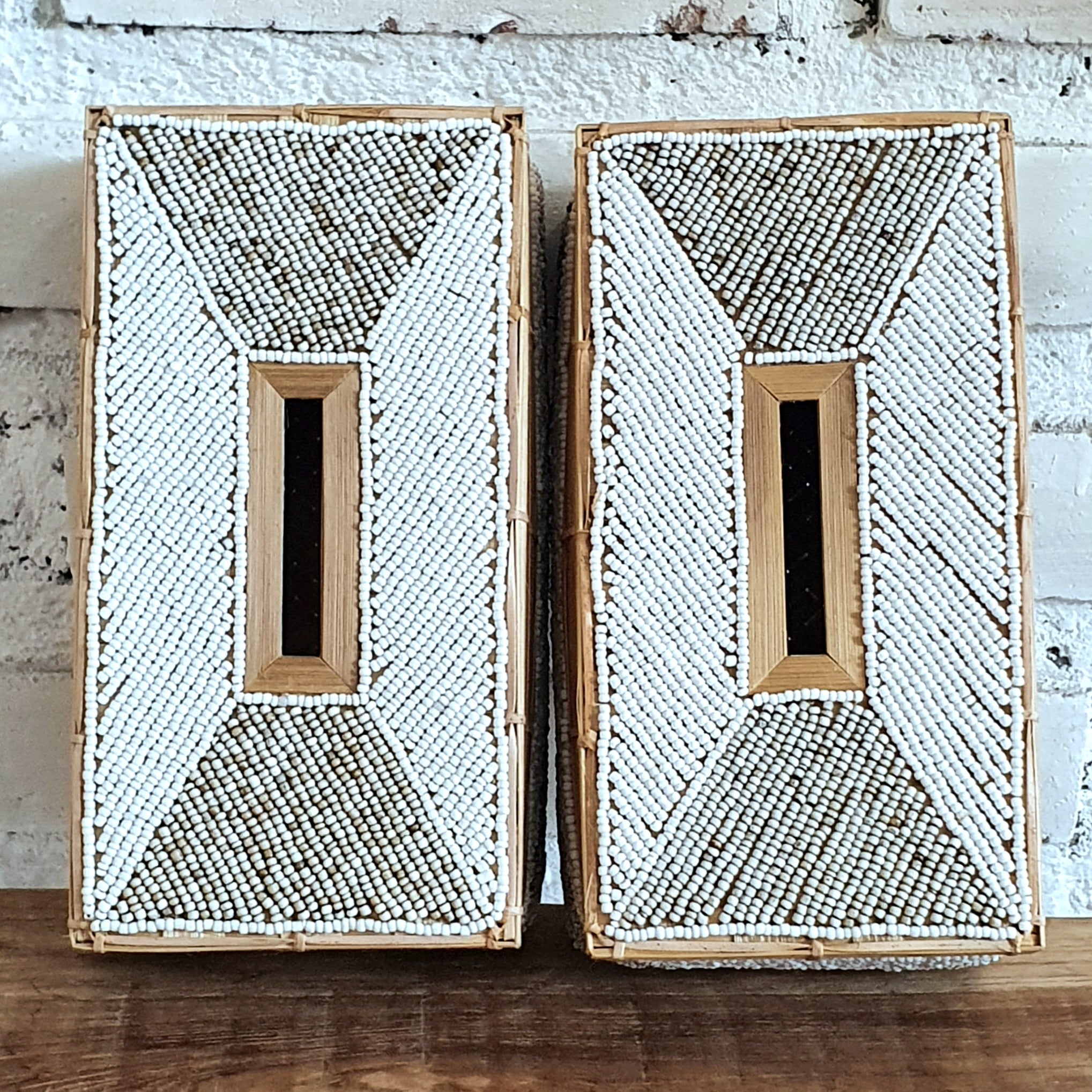 Handwoven Rattan Tissue Box Set of 2｜Natural Bamboo Decorative Organizer｜Boho Rectangular Tissue Holder