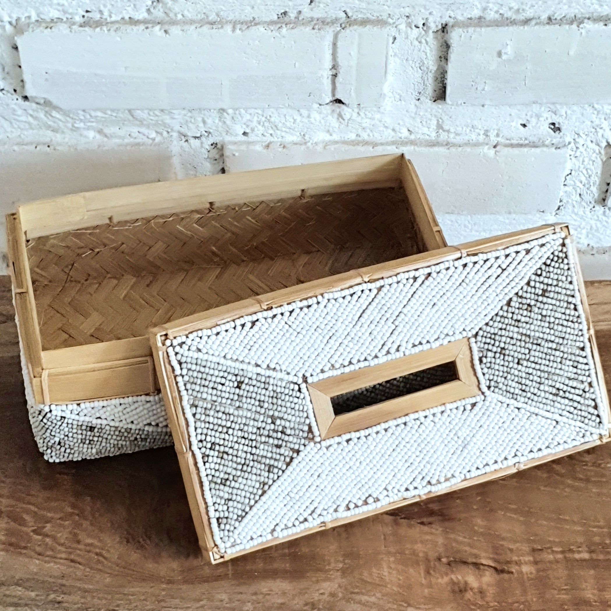Handwoven Rattan Tissue Box Set of 2｜Natural Bamboo Decorative Organizer｜Boho Rectangular Tissue Holder