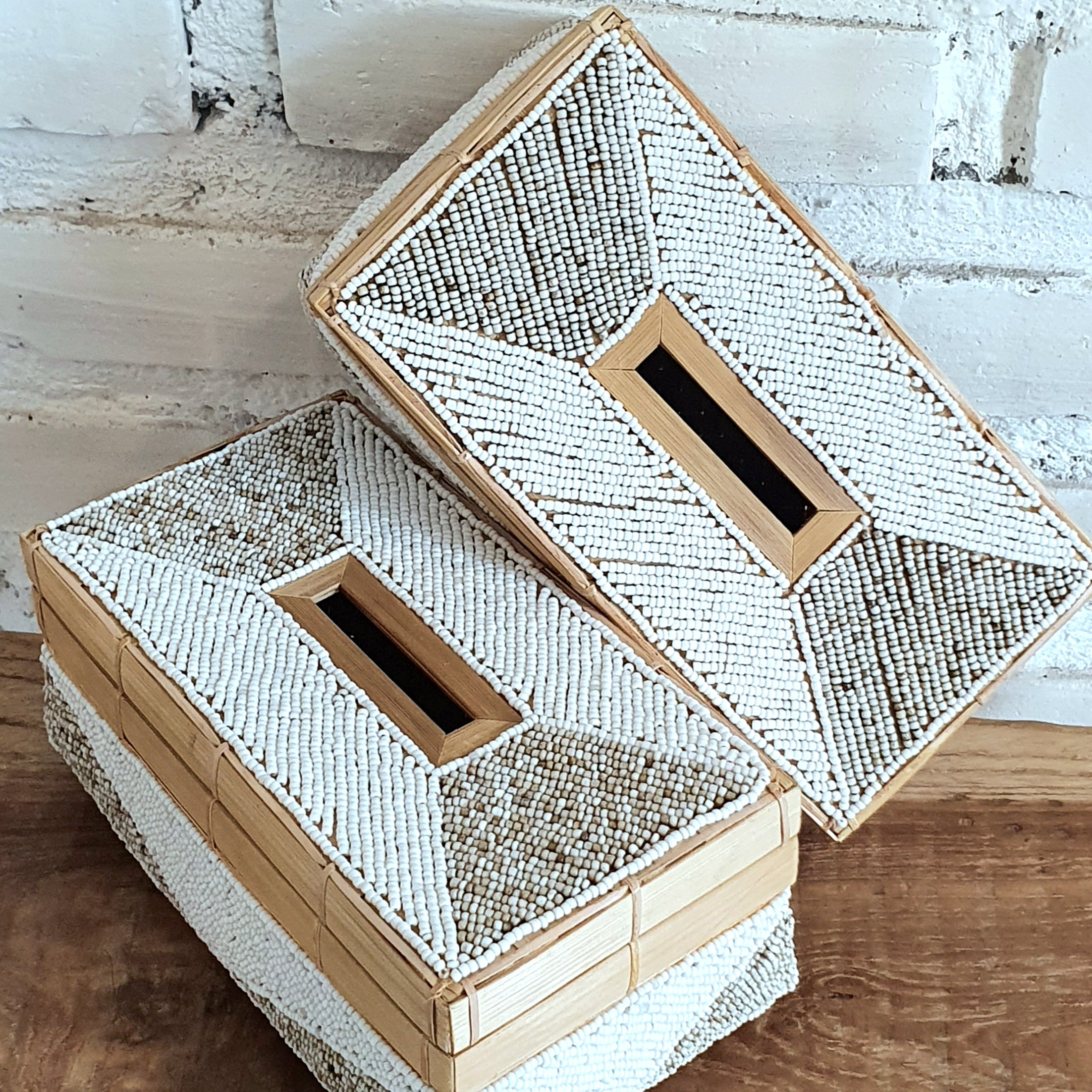 Handwoven Rattan Tissue Box Set of 2｜Natural Bamboo Decorative Organizer｜Boho Rectangular Tissue Holder