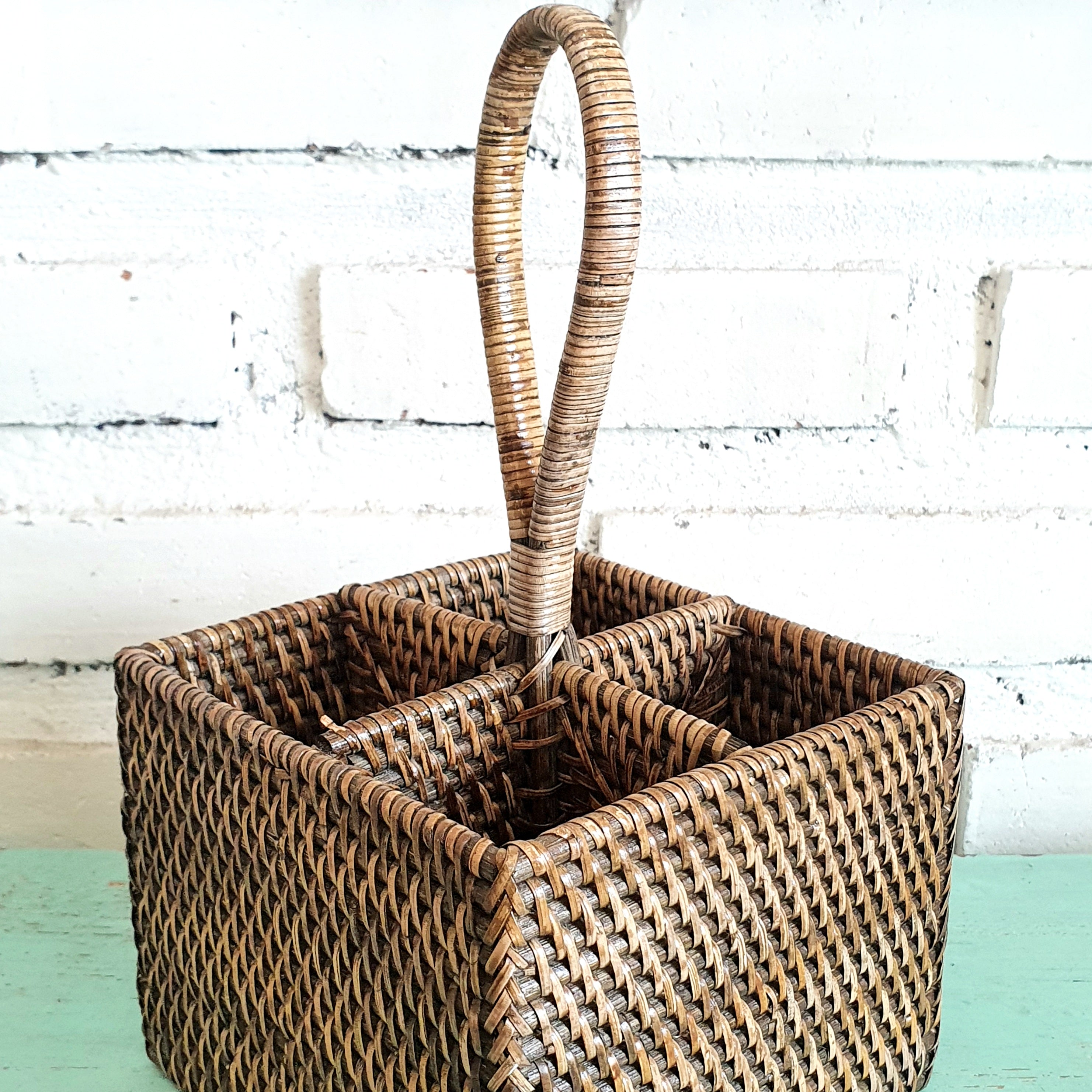 Handwoven Rattan Storage Basket Set of 3 with Handle｜Natural Bamboo Organizer｜Boho Rectangular Baskets for Home & Tabletop Storage