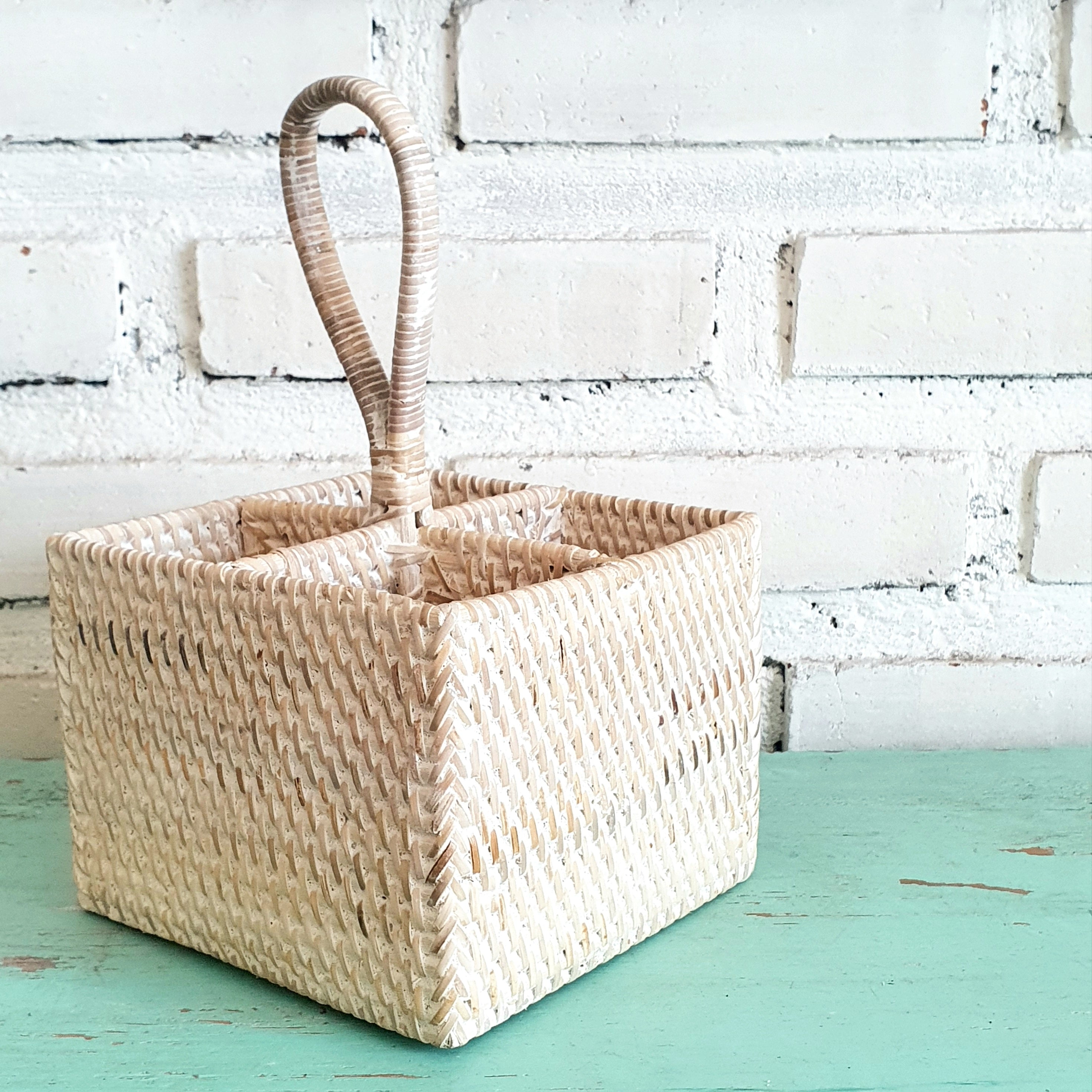 Handwoven Rattan Storage Basket Set of 3 with Handle｜Natural Bamboo Organizer｜Boho Rectangular Baskets for Home & Tabletop Storage