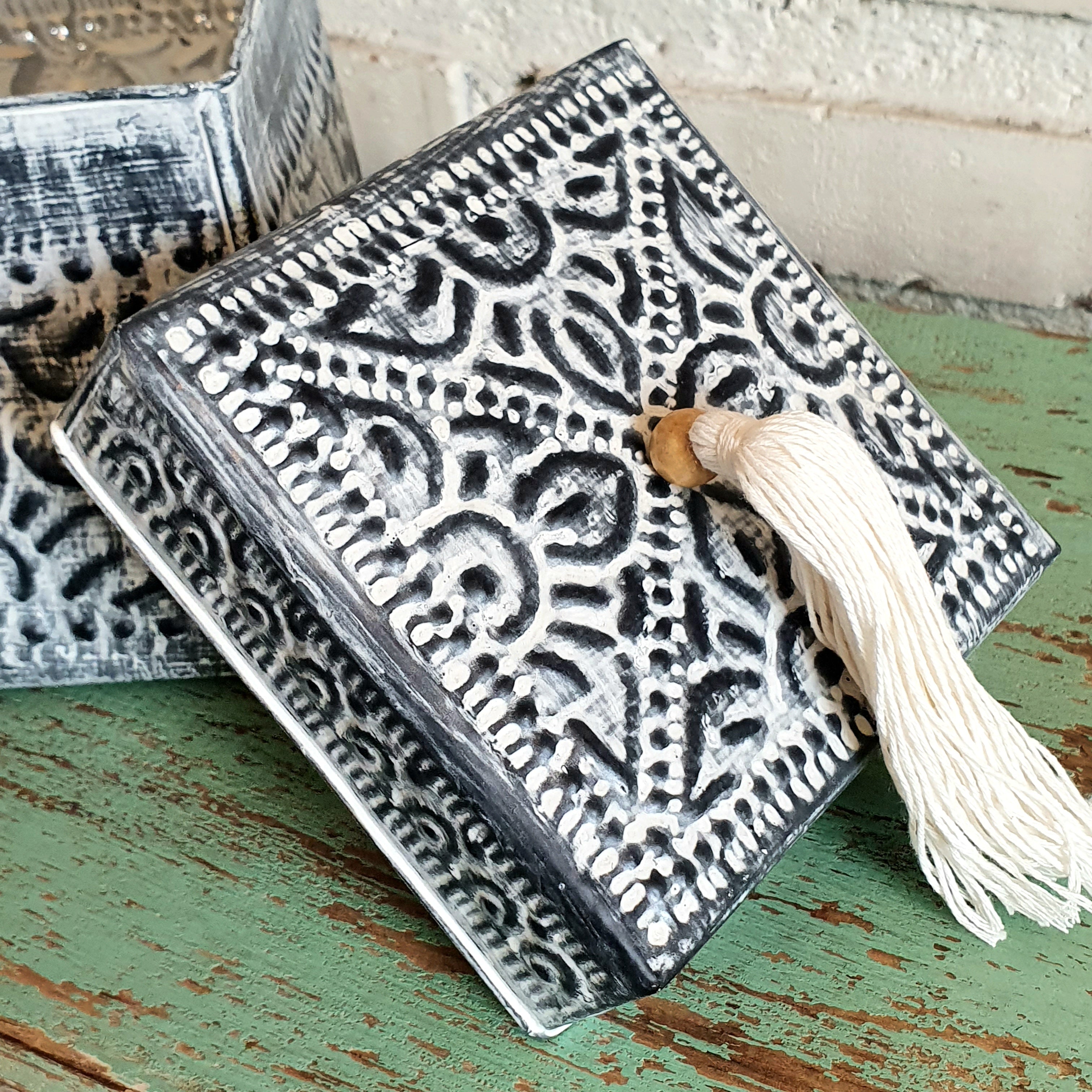 Embossed Tassel Square Storage Box Set of 3｜Handcrafted Vintage Organizer｜Boho Chic Decorative Boxes for Home