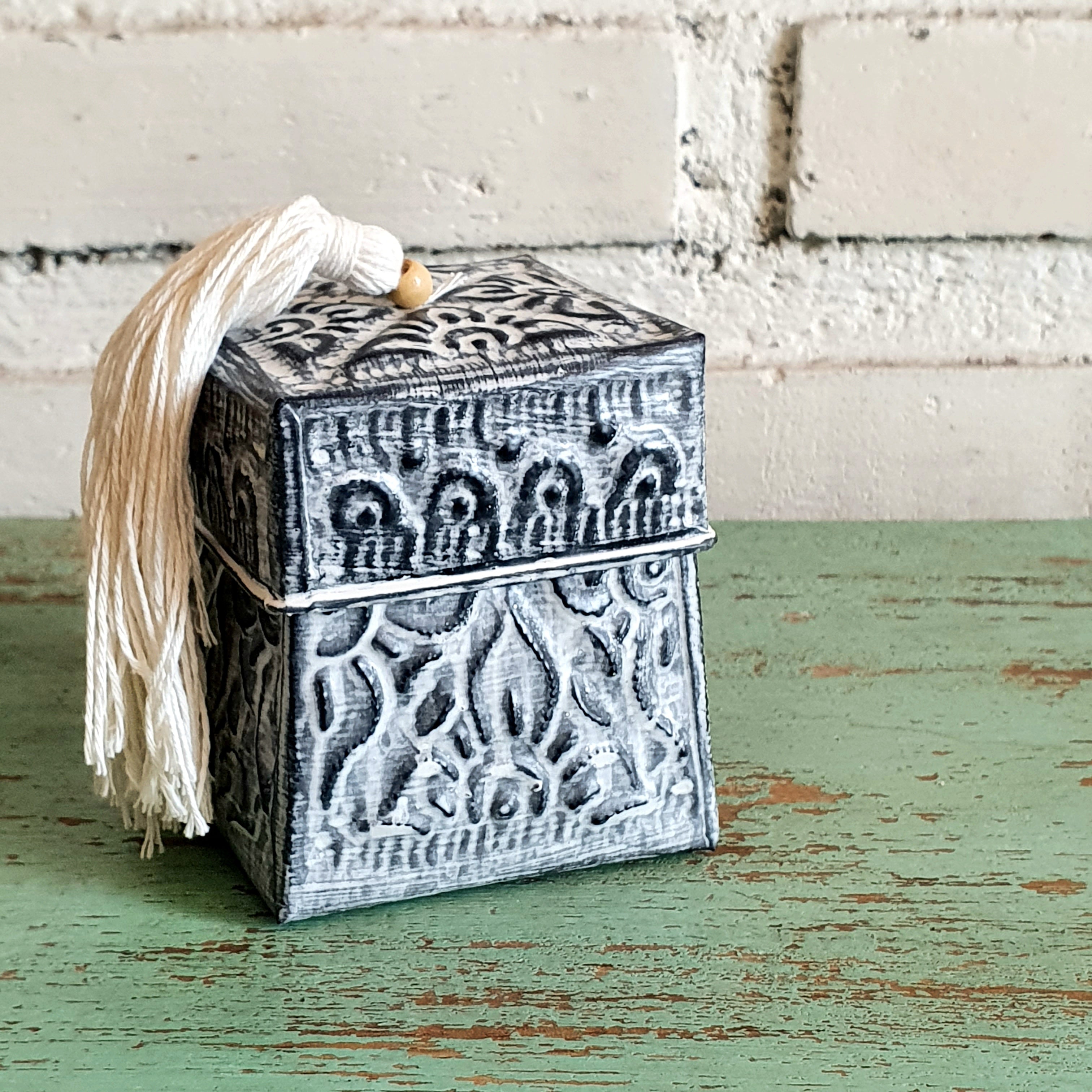 Embossed Tassel Square Storage Box Set of 3｜Handcrafted Vintage Organizer｜Boho Chic Decorative Boxes for Home