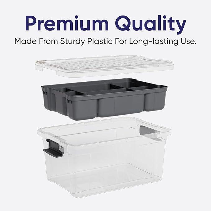 Storage Container with Removable Tray｜Clear Plastic Organizer Box Set｜Stackable Airtight Storage Solution