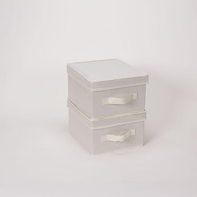 Beige Fabric Storage Box with Lid｜Foldable Dustproof Organizer｜Home Closet Storage Bin