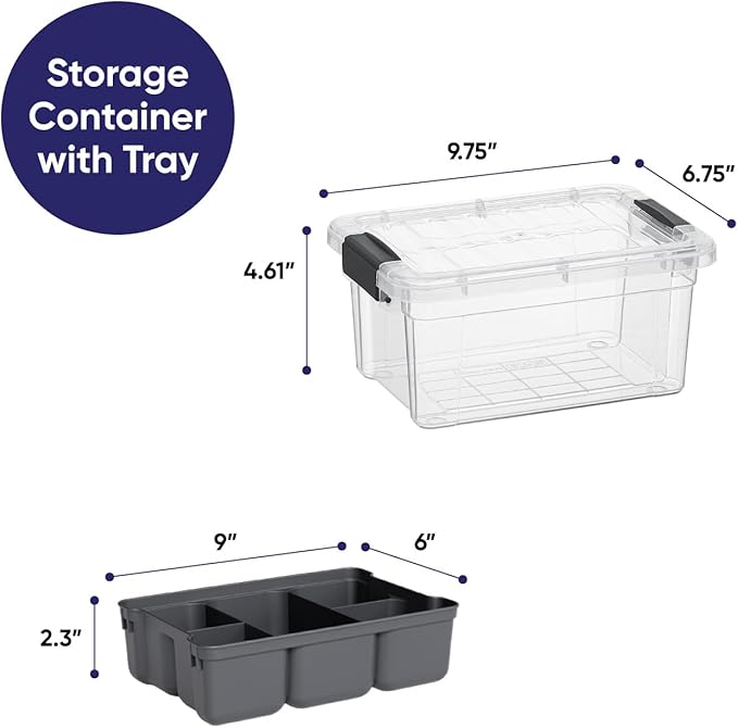 Storage Container with Removable Tray｜Clear Plastic Organizer Box Set｜Stackable Airtight Storage Solution