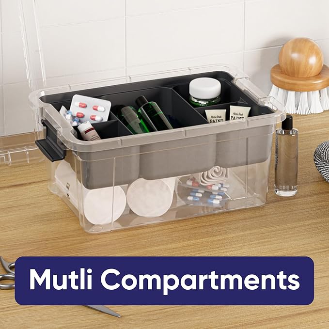 Storage Container with Removable Tray｜Clear Plastic Organizer Box Set｜Stackable Airtight Storage Solution
