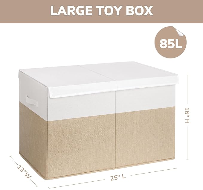 85L Large Toy Storage Box｜Foldable Fabric Organizer Bin with Lid｜Dustproof Collapsible Storage Chest for Kids & Home
