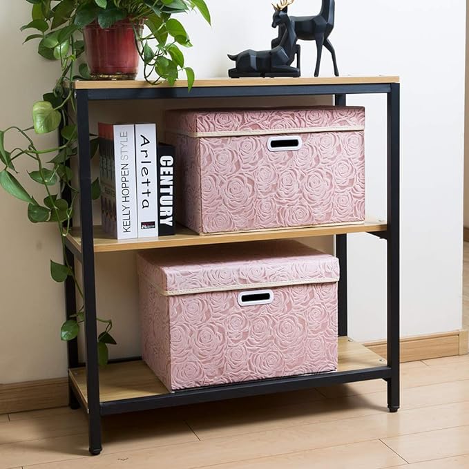 Pink Rose Pattern Fabric Storage Box｜Foldable Dustproof Organizer with Lid｜Clothing, Toy & Household Storage Bin