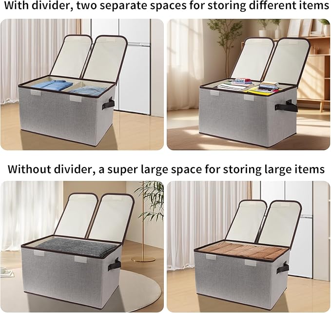 Large Fabric Storage Box with Dual-Opening Lid｜Foldable Dustproof Organizer Bin with Handles｜Home Clothes & Toy Storage Chest