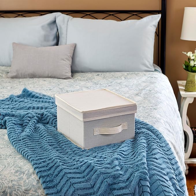 Beige Fabric Storage Box with Lid｜Foldable Dustproof Organizer｜Home Closet Storage Bin