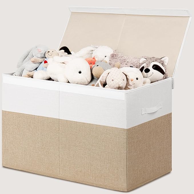 85L Large Toy Storage Box｜Foldable Fabric Organizer Bin with Lid｜Dustproof Collapsible Storage Chest for Kids & Home