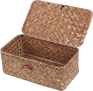 Natural Woven Rattan Storage Box with Lid｜Handmade Bamboo Organizer｜Decorative Basket for Jewelry, Desk & Home Storage