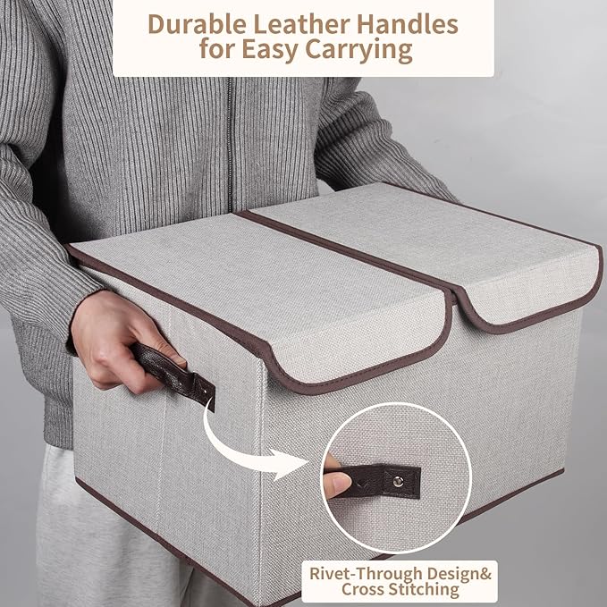 Large Fabric Storage Box with Dual-Opening Lid｜Foldable Dustproof Organizer Bin with Handles｜Home Clothes & Toy Storage Chest
