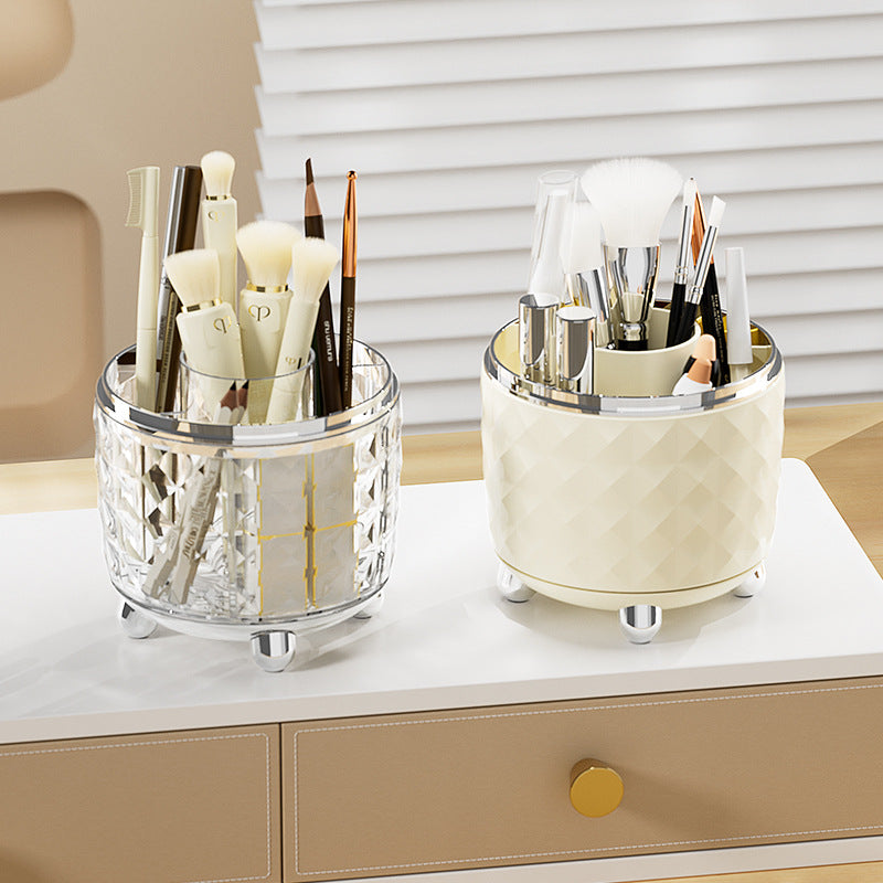 Diamond Pattern Dustproof Makeup Brush Holder Set｜Clear Dome Cosmetic Organizer for Vanity – Dual Style Set