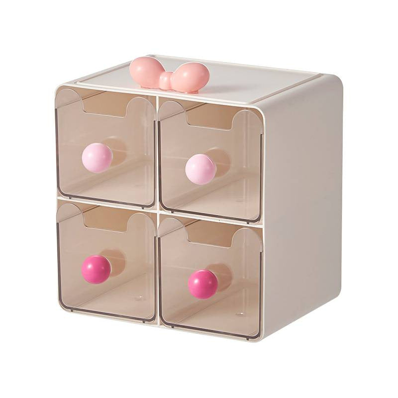 Cute Bowknot 4-Drawer Storage Box｜Multifunctional Desktop Organizer for Makeup, Jewelry & Stationery