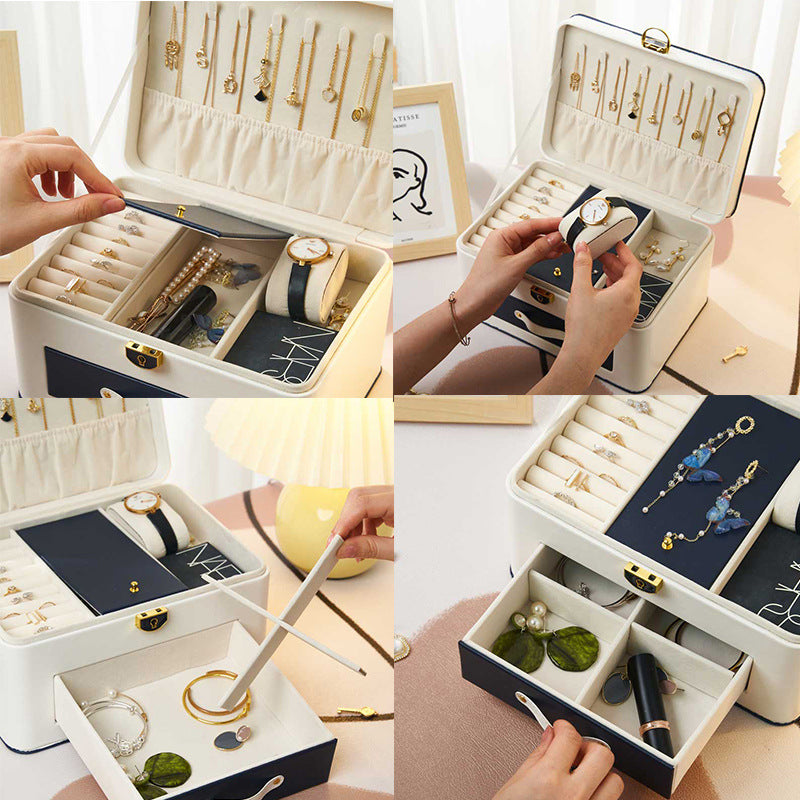 Unicorn Leather Jewelry Organizer Box｜Large Capacity Multi-Layer Jewelry Case with Drawer & Lock – Cute Cartoon Design
