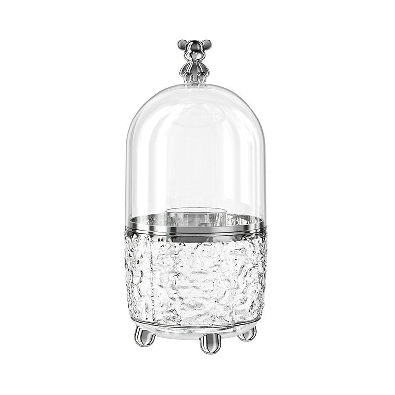 Glass-Texture Dustproof Makeup Brush Holder Set｜Clear Dome Cosmetic Organizer with Bear Top – Elegant Dual-Color Storage Box