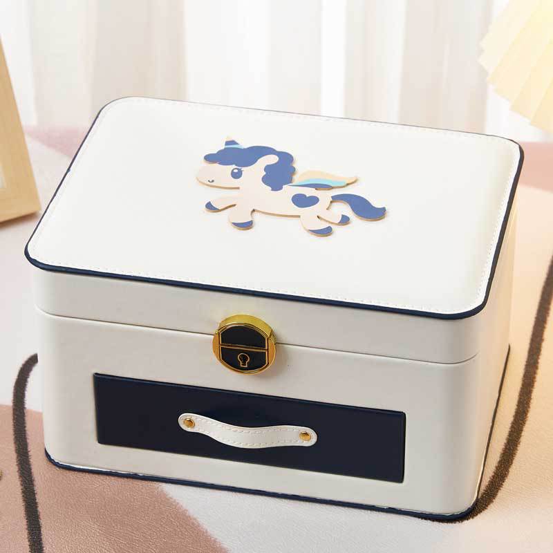 Unicorn Leather Jewelry Organizer Box｜Large Capacity Multi-Layer Jewelry Case with Drawer & Lock – Cute Cartoon Design