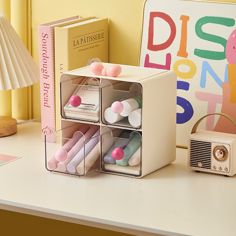 Cute Bowknot 4-Drawer Storage Box｜Multifunctional Desktop Organizer for Makeup, Jewelry & Stationery
