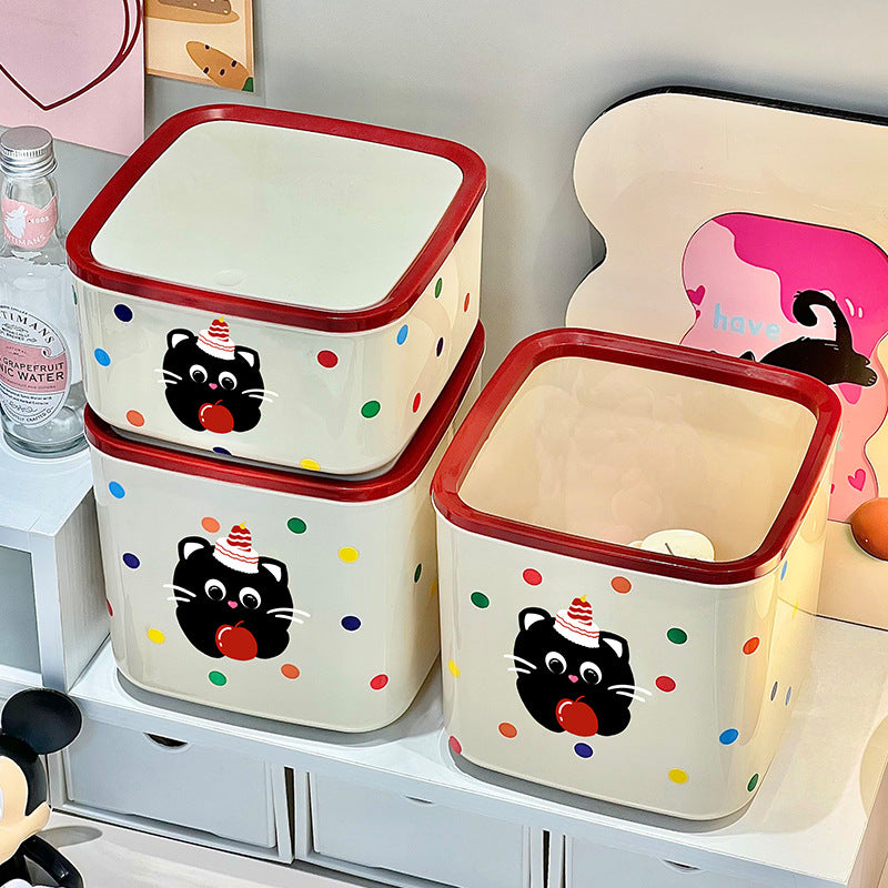 Cartoon Cat Flip-Top Storage Box｜Cute Desktop Trash Bin with Lid – Multi-Purpose Organizer for Kids Room or Vanity