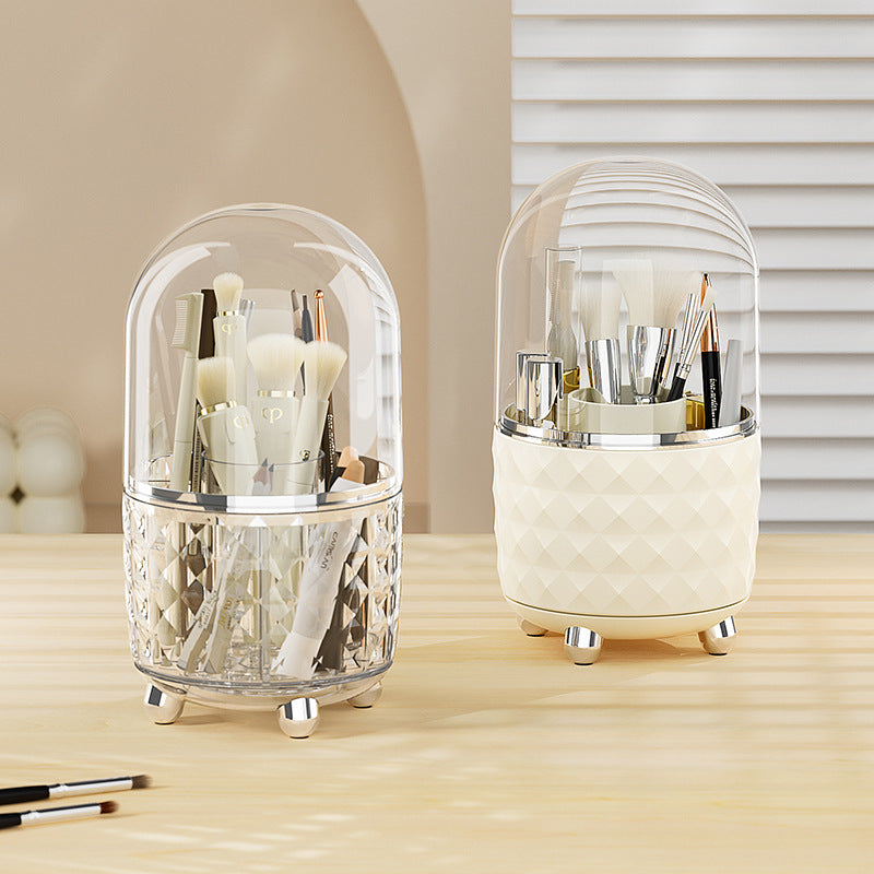 Diamond Pattern Dustproof Makeup Brush Holder Set｜Clear Dome Cosmetic Organizer for Vanity – Dual Style Set