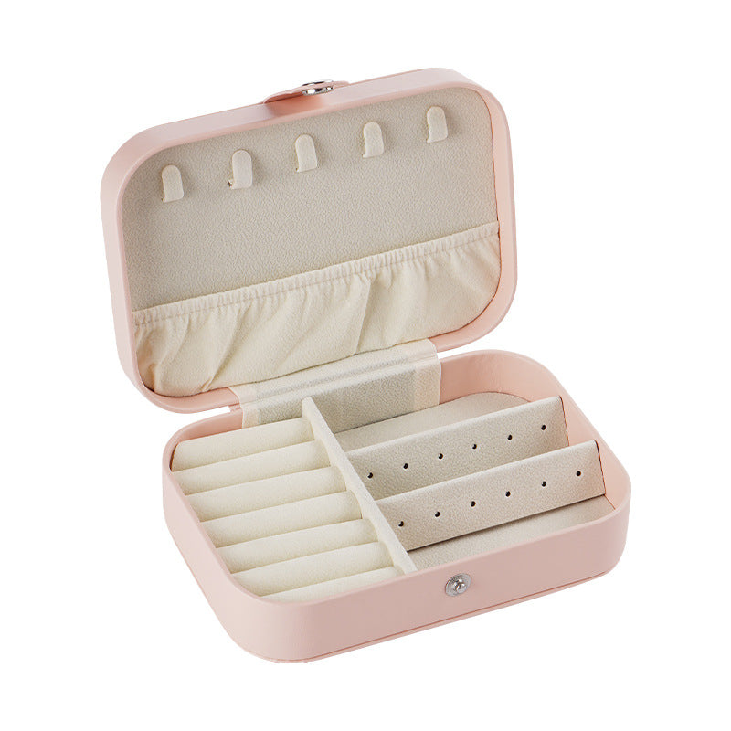 Portable Leather Jewelry Organizer Box｜Elegant Pink Travel Jewelry Case with Compartments for Earrings, Rings & Necklaces