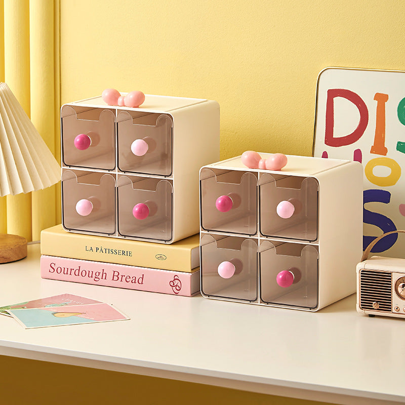Cute Bowknot 4-Drawer Storage Box｜Multifunctional Desktop Organizer for Makeup, Jewelry & Stationery