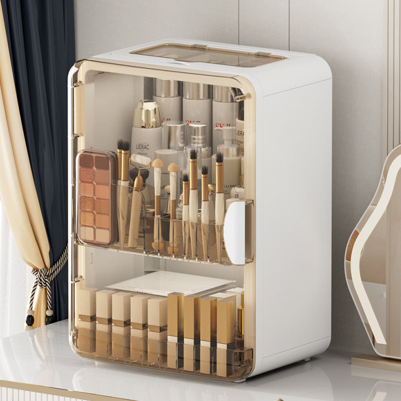 Semi-Transparent Dustproof Storage Cabinet｜Multi-Layer Cosmetic Organizer with Sliding Door – Desktop Skincare & Makeup Storage Box