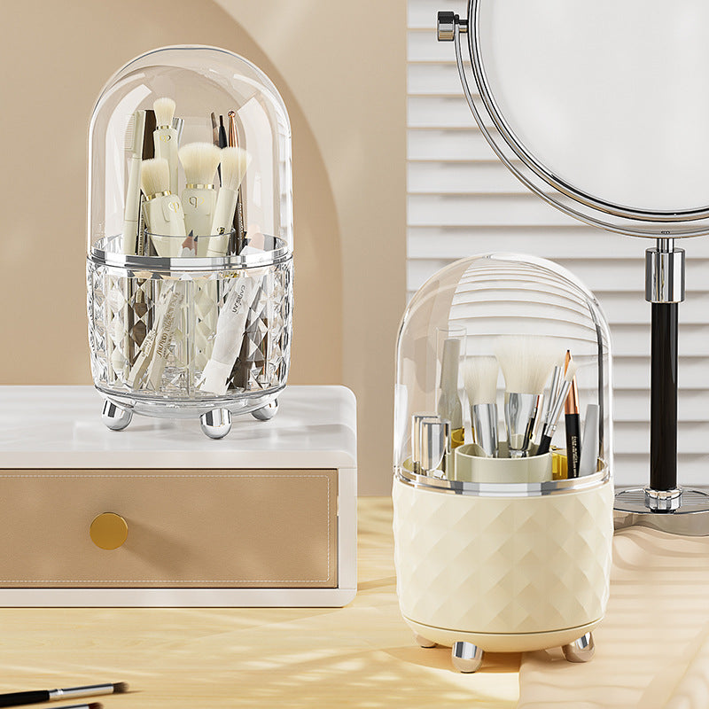 Diamond Pattern Dustproof Makeup Brush Holder Set｜Clear Dome Cosmetic Organizer for Vanity – Dual Style Set