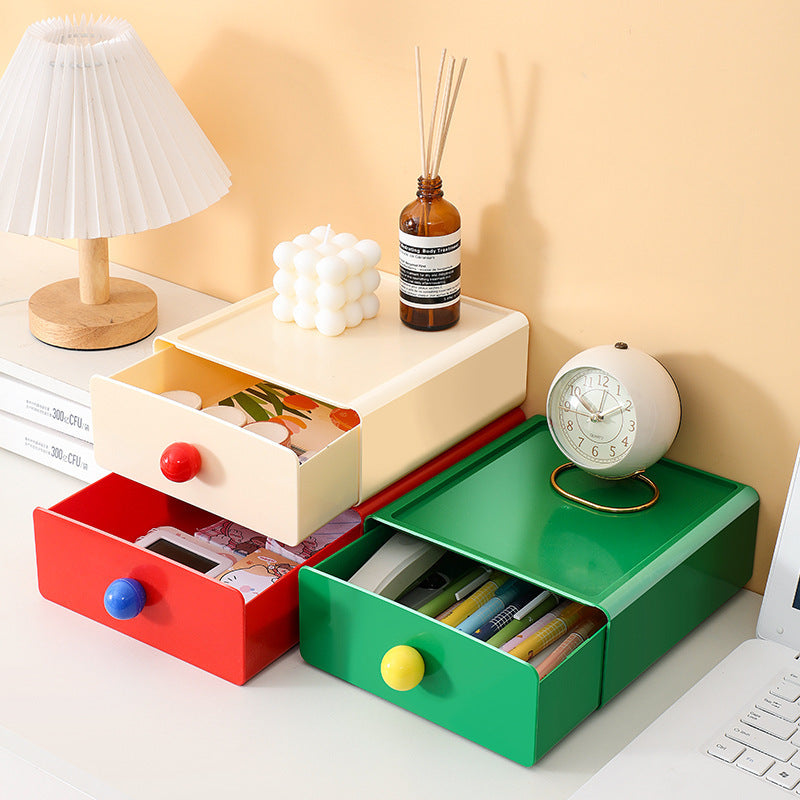 Colorful Drawer Storage Box Set of 3｜Stackable Desktop Organizer for Stationery, Cosmetics & Accessories