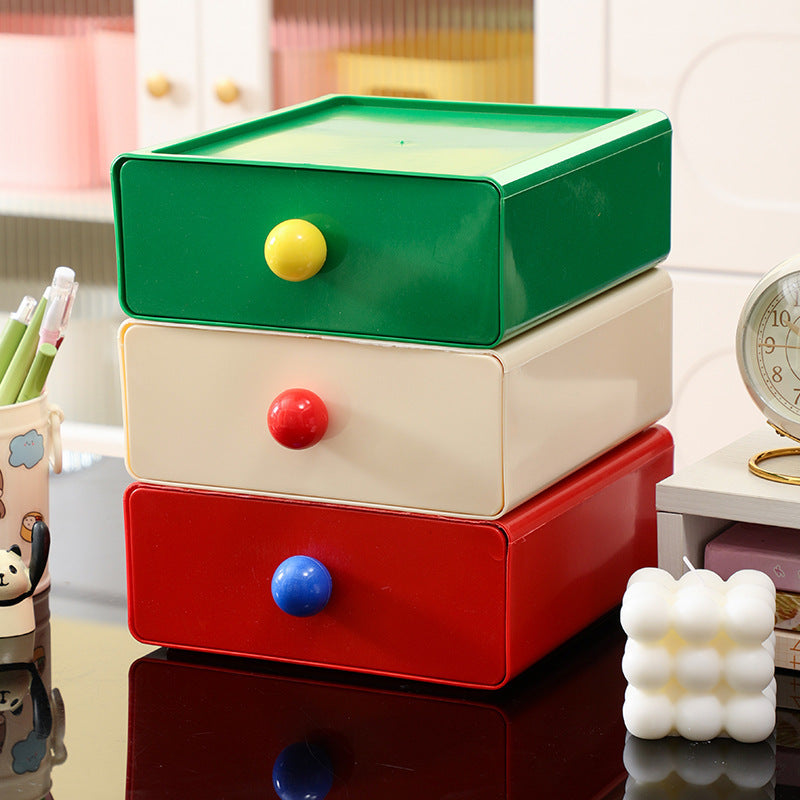 Colorful Drawer Storage Box Set of 3｜Stackable Desktop Organizer for Stationery, Cosmetics & Accessories