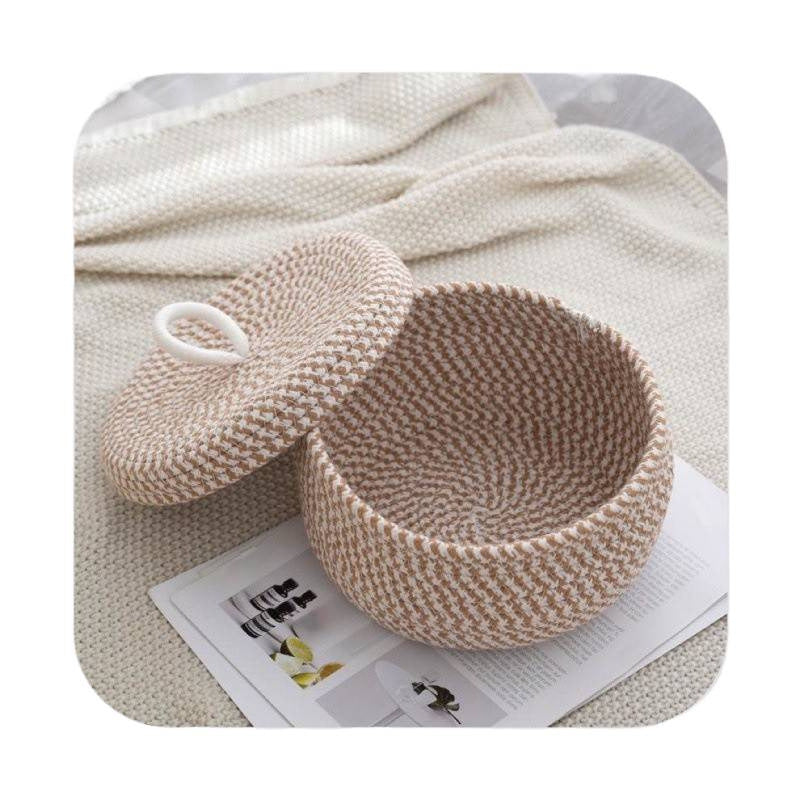 Cotton Rope Woven Storage Box with Lid｜Nordic Style Round Organizer Basket – Decorative & Functional Home Storage Bin