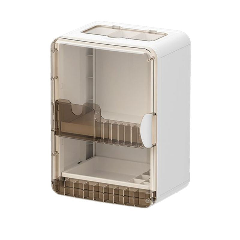 Semi-Transparent Dustproof Storage Cabinet｜Multi-Layer Cosmetic Organizer with Sliding Door – Desktop Skincare & Makeup Storage Box