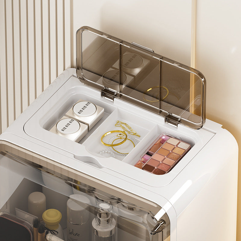 Semi-Transparent Dustproof Storage Cabinet｜Multi-Layer Cosmetic Organizer with Sliding Door – Desktop Skincare & Makeup Storage Box