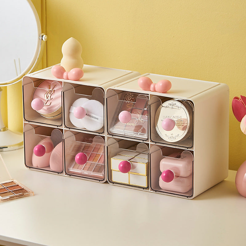 Cute Bowknot 4-Drawer Storage Box｜Multifunctional Desktop Organizer for Makeup, Jewelry & Stationery
