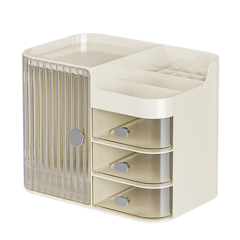 Multi-Functional Transparent Storage Box｜Large Capacity Makeup Organizer with Drawers and Sliding Door – Desktop Dustproof Cosmetic Cabinet