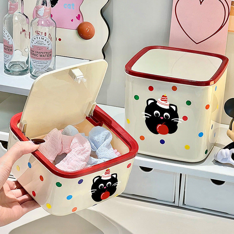 Cartoon Cat Flip-Top Storage Box｜Cute Desktop Trash Bin with Lid – Multi-Purpose Organizer for Kids Room or Vanity