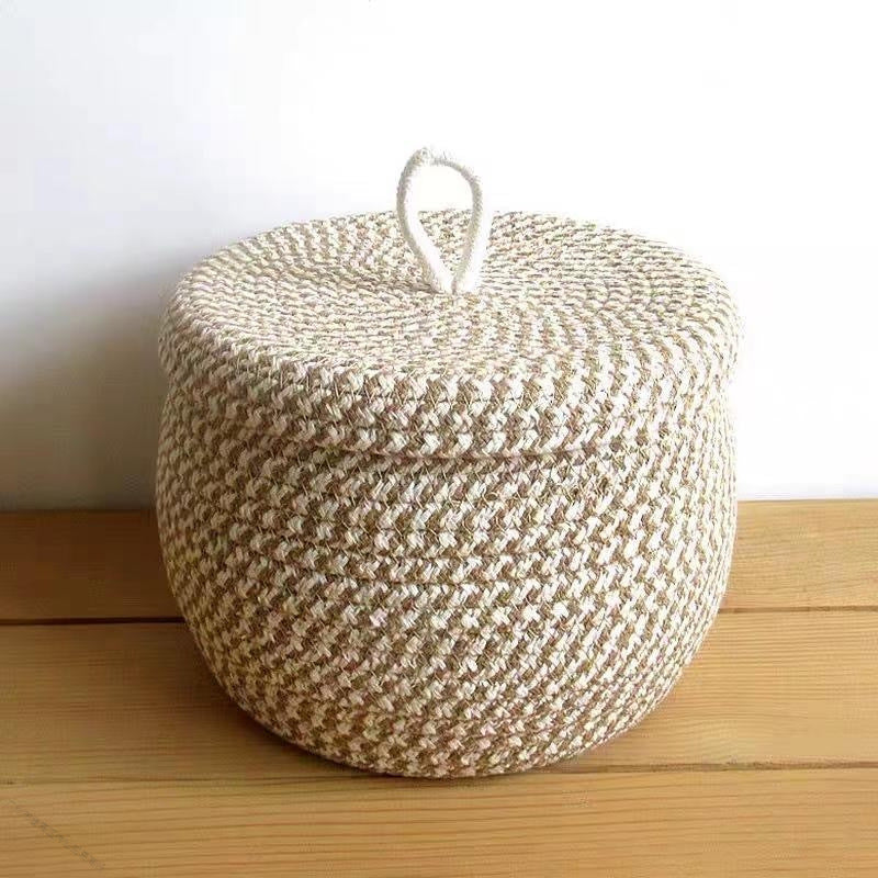 Cotton Rope Woven Storage Box with Lid｜Nordic Style Round Organizer Basket – Decorative & Functional Home Storage Bin
