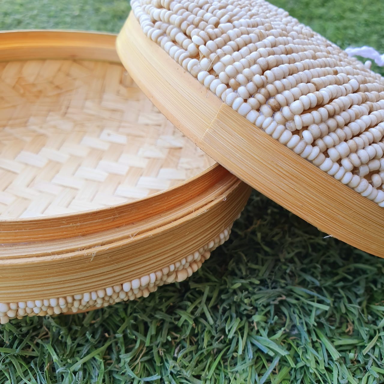 Handwoven Bamboo Round Storage Box Set of 2 with Tassel Lid｜Natural Decorative Organizer｜Boho Home Storage Baskets