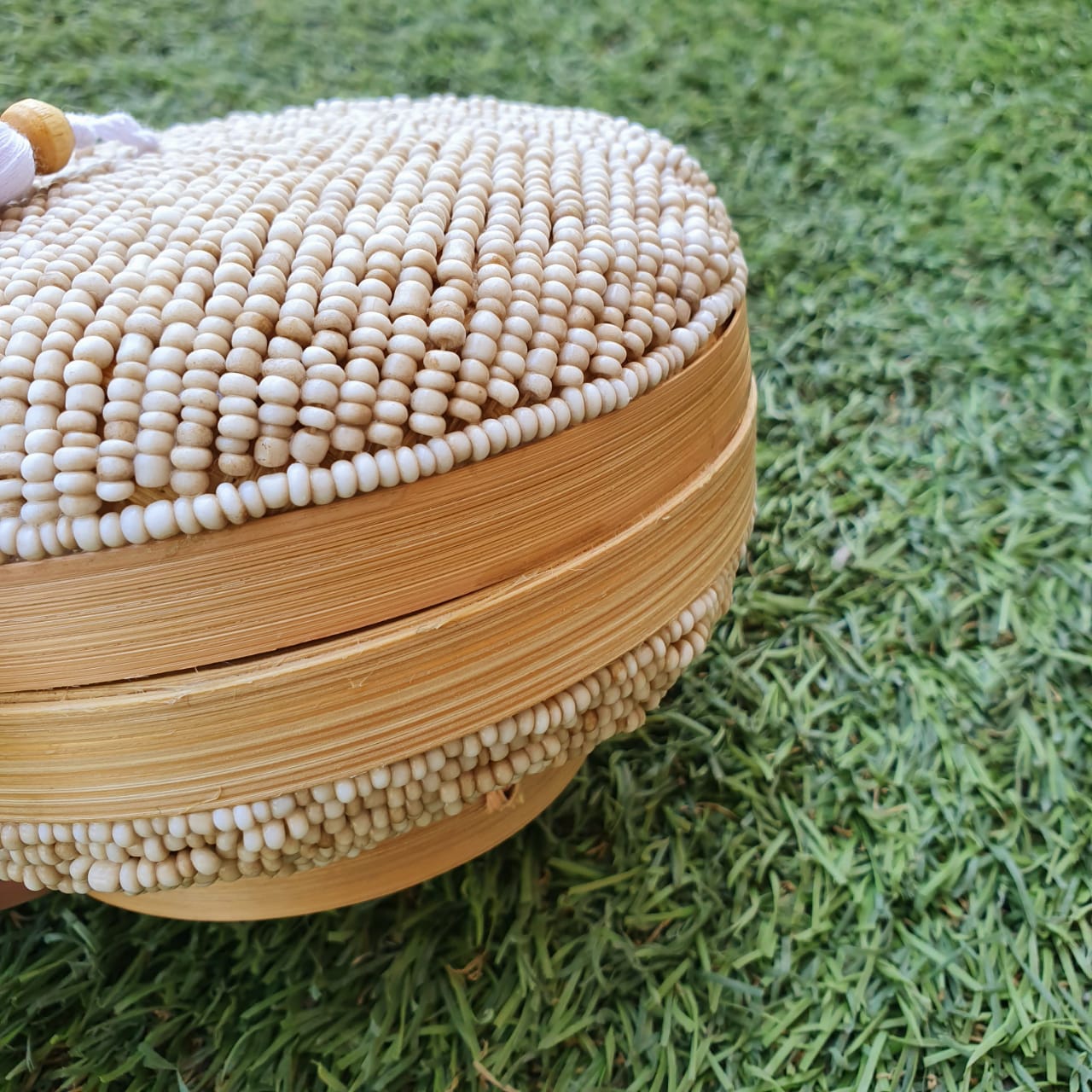 Handwoven Bamboo Round Storage Box Set of 2 with Tassel Lid｜Natural Decorative Organizer｜Boho Home Storage Baskets