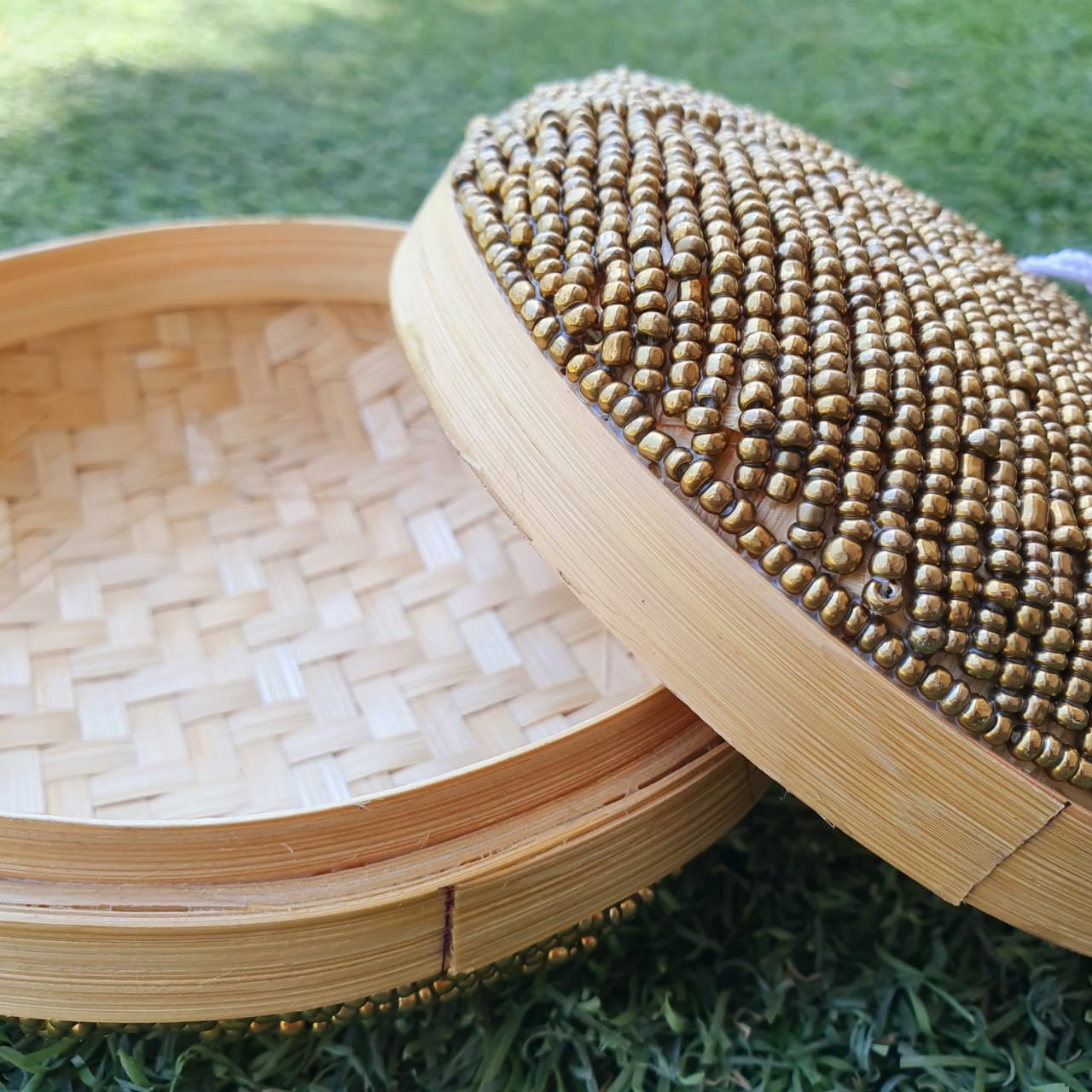 Handwoven Bamboo Round Storage Box Set of 2 with Tassel Lid｜Natural Decorative Organizer｜Boho Home Storage Baskets