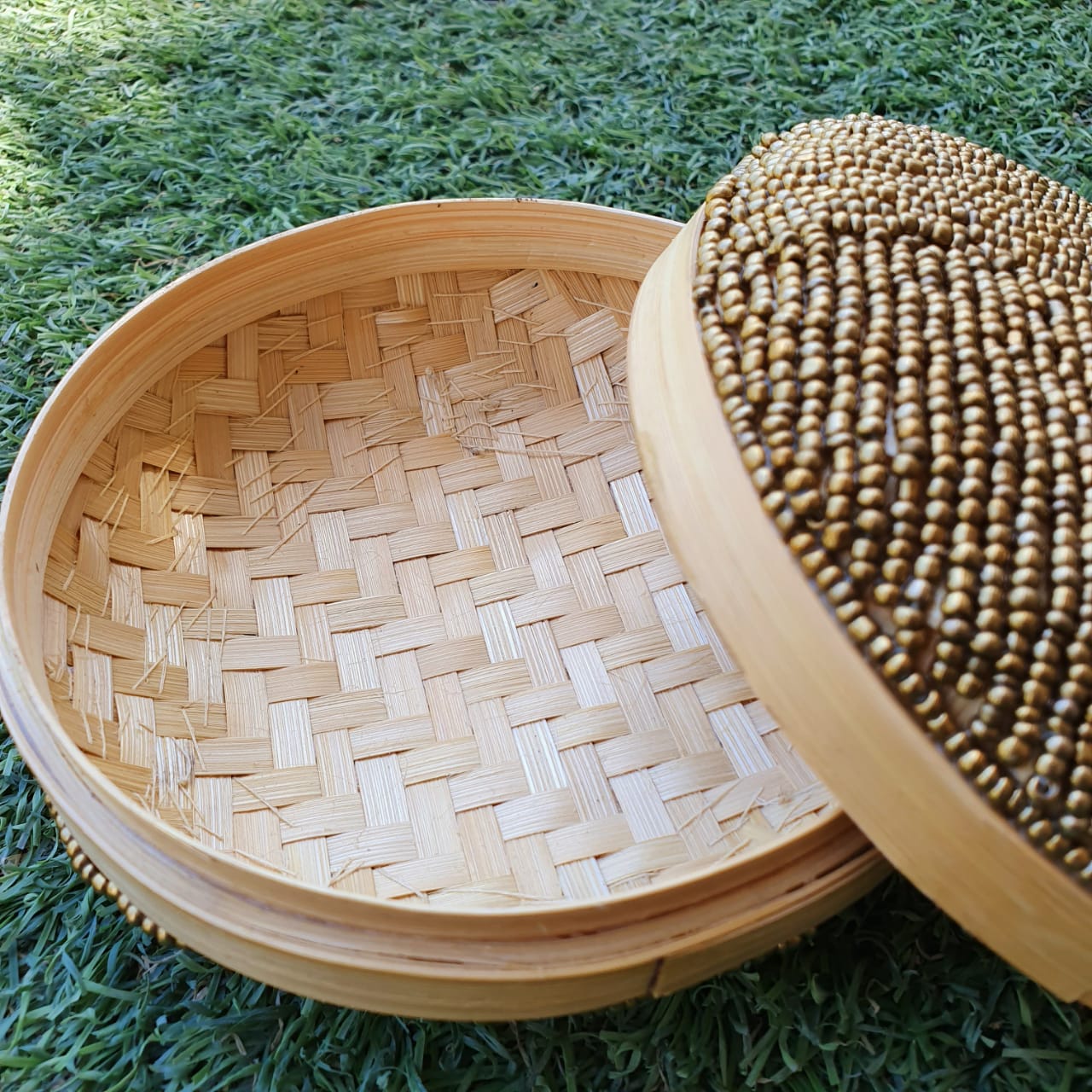 Handwoven Bamboo Round Storage Box Set of 2 with Tassel Lid｜Natural Decorative Organizer｜Boho Home Storage Baskets