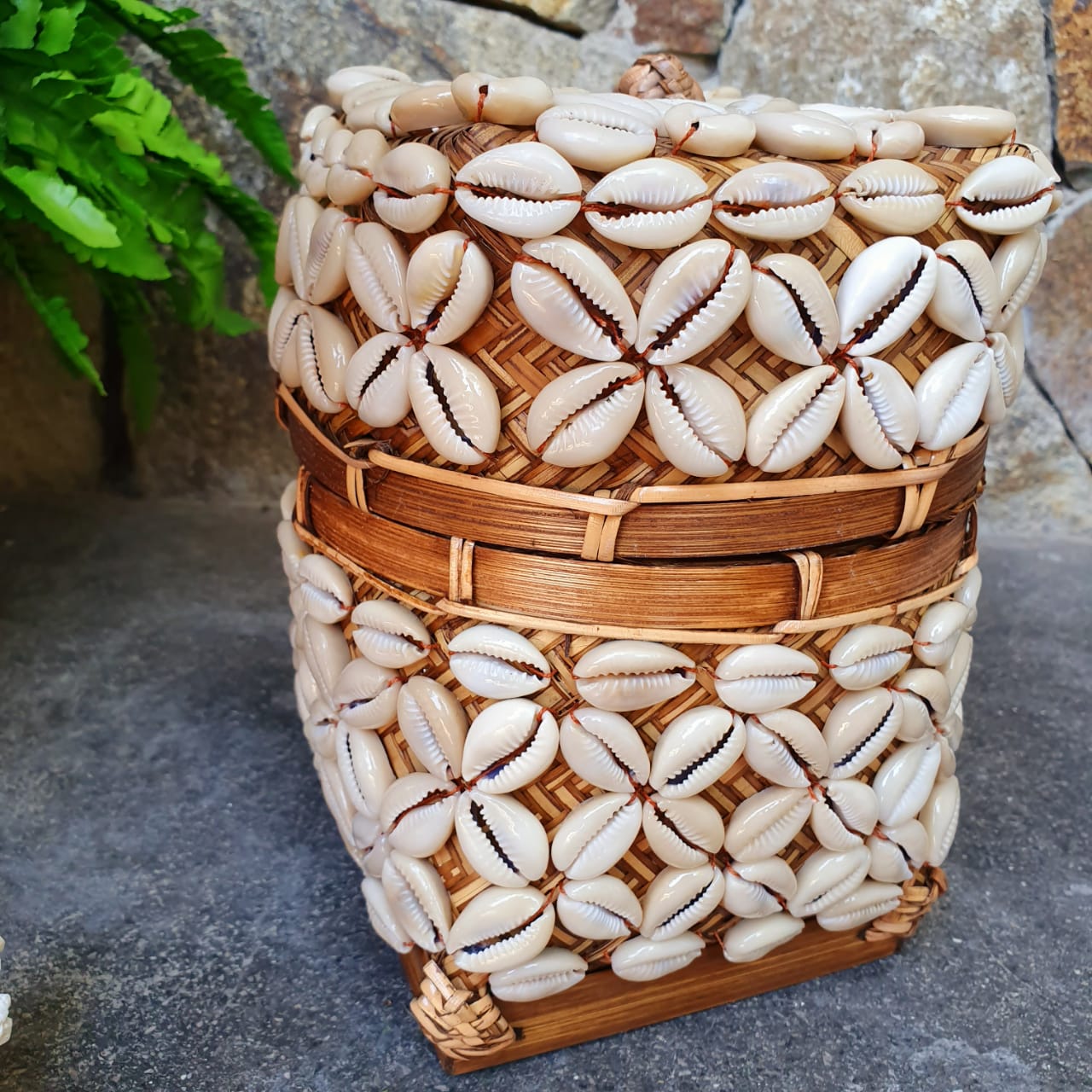 Handwoven Square Shell Storage Box Set of 2｜Boho Rattan Organizer｜Natural Decorative Basket for Home & Jewelry Storage