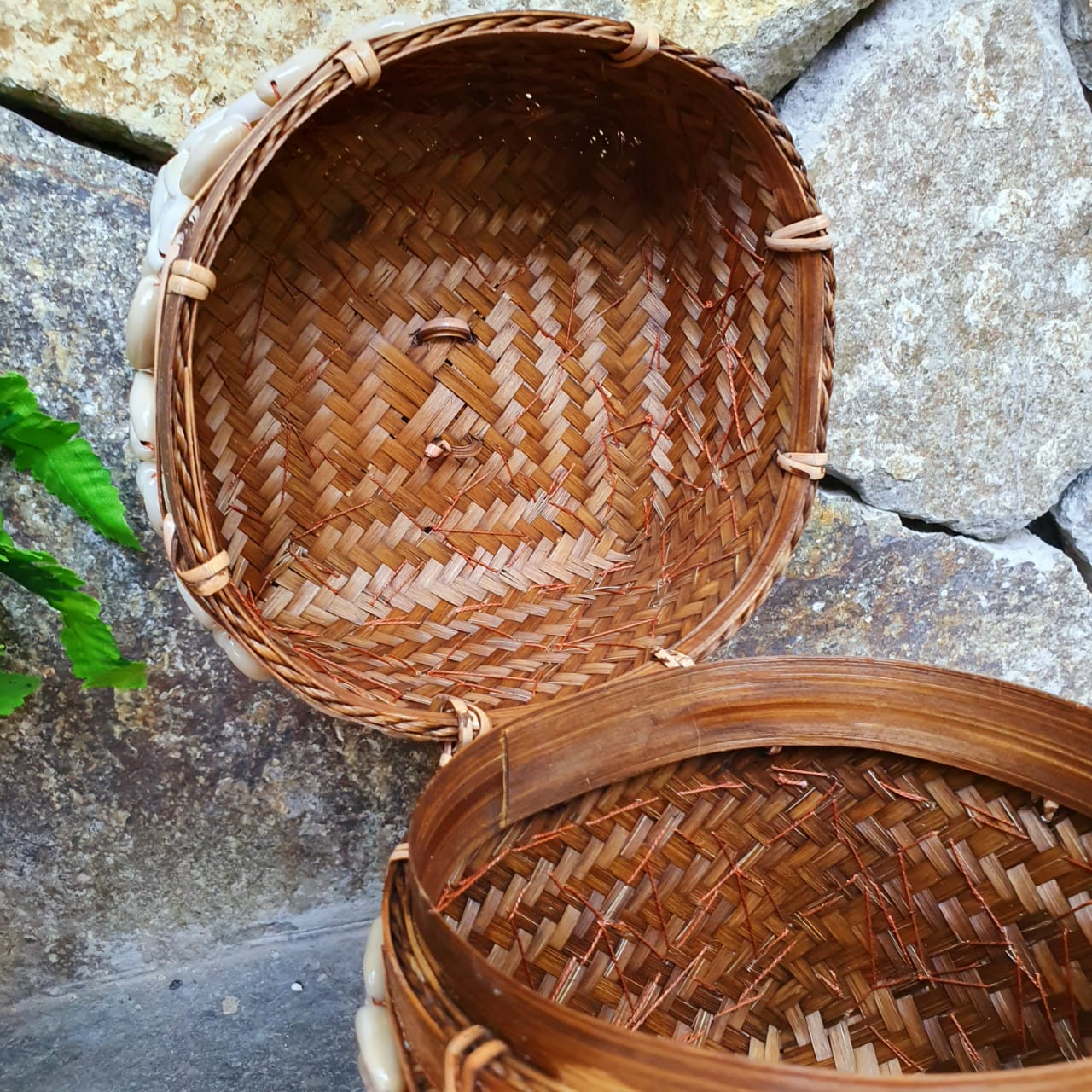Handwoven Square Shell Storage Box Set of 2｜Boho Rattan Organizer｜Natural Decorative Basket for Home & Jewelry Storage