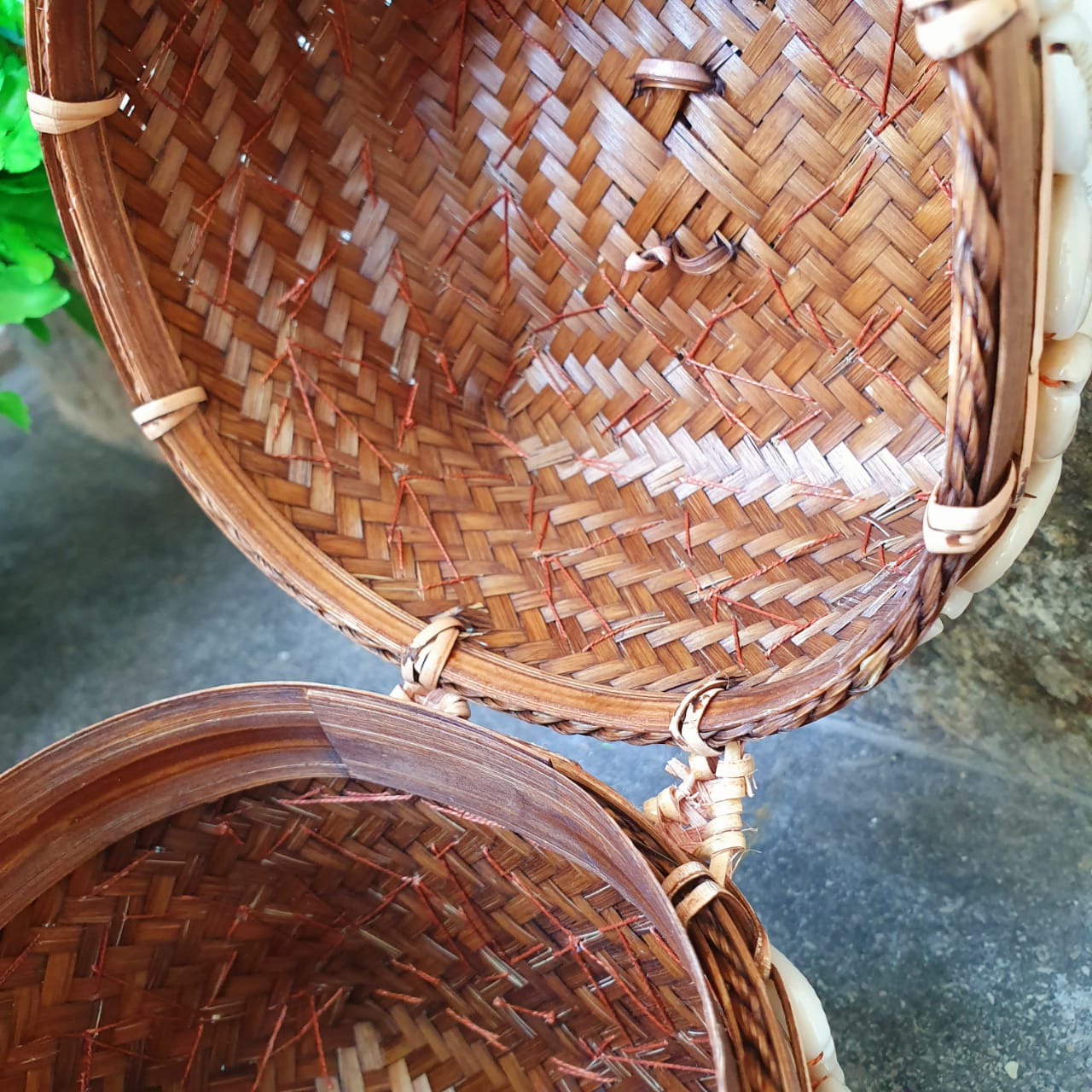 Handwoven Square Shell Storage Box Set of 2｜Boho Rattan Organizer｜Natural Decorative Basket for Home & Jewelry Storage