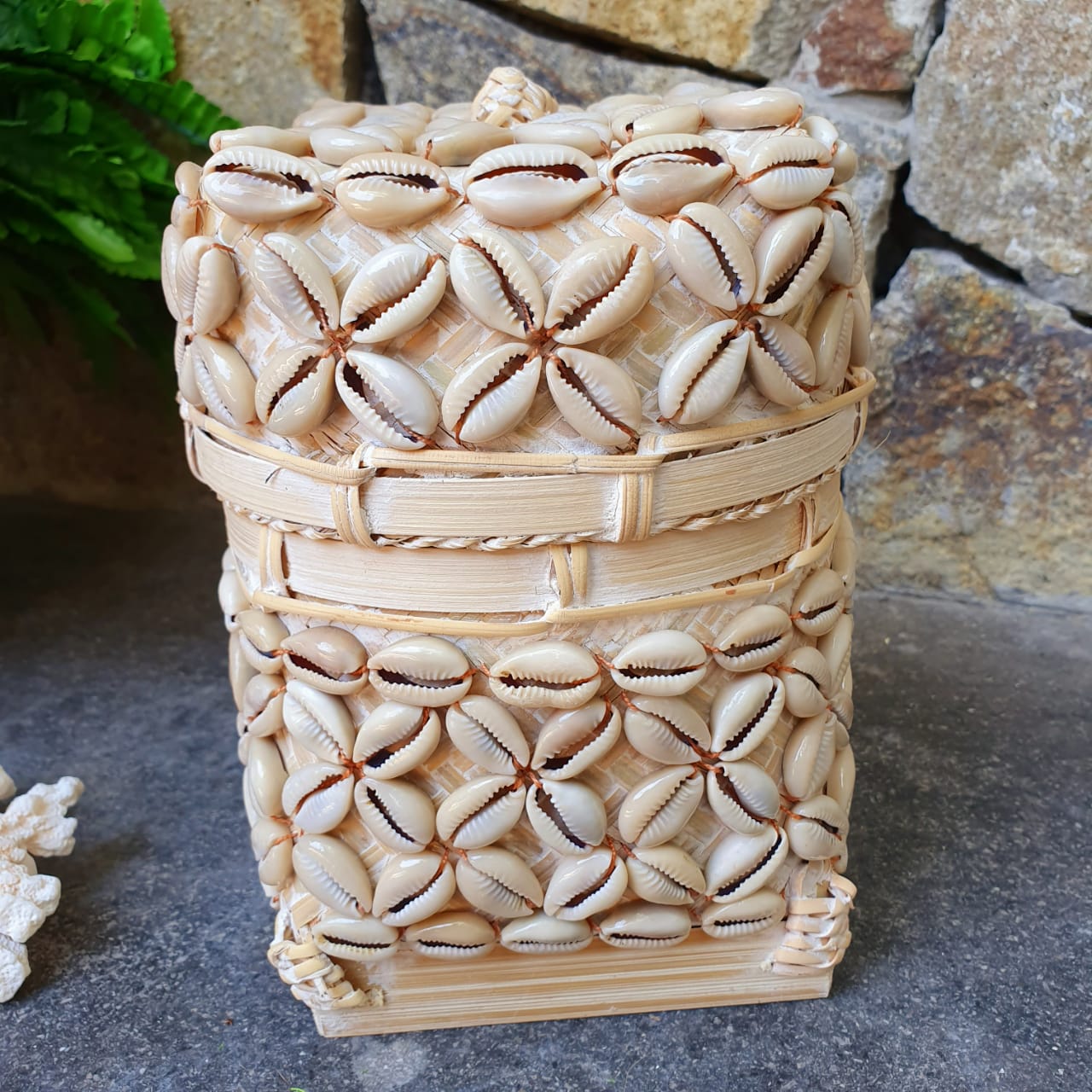 Handwoven Square Shell Storage Box Set of 2｜Boho Rattan Organizer｜Natural Decorative Basket for Home & Jewelry Storage