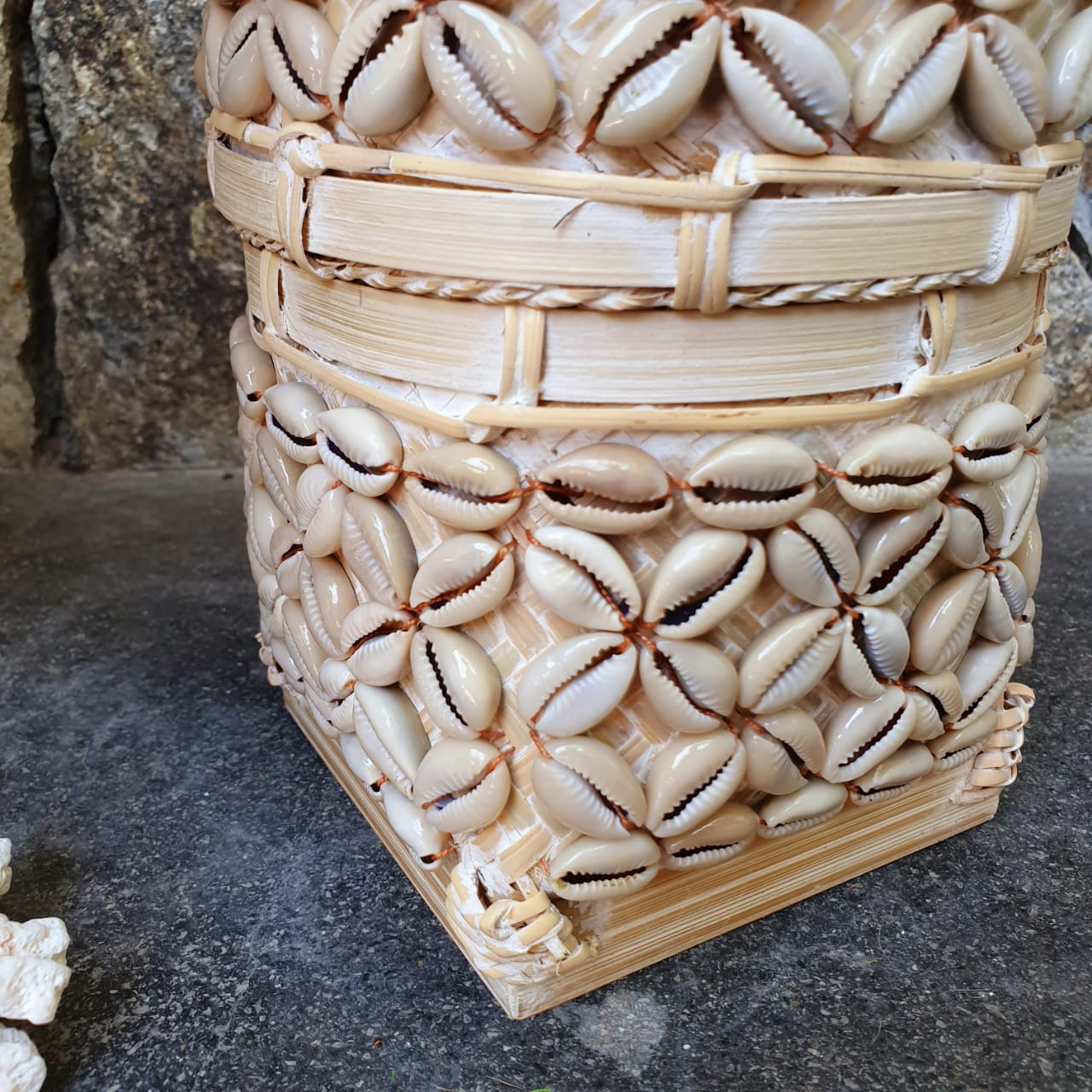 Handwoven Square Shell Storage Box Set of 2｜Boho Rattan Organizer｜Natural Decorative Basket for Home & Jewelry Storage